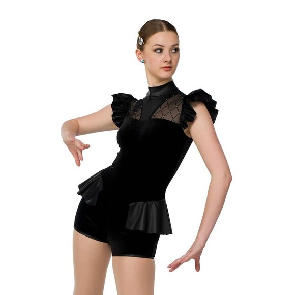 A Wish Come True Black Velvet Mesh & Sequins 653 Secrets Leotard - Size LC 12/14 - Picture 1 of 6